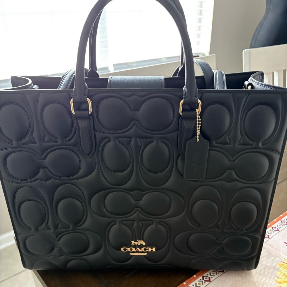 Coach Black Embossed Large Maggie Tote Bag BNWT
